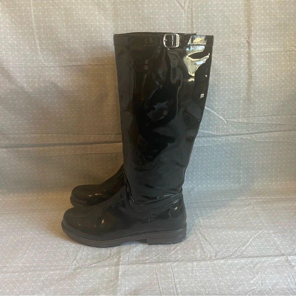 Geox Respira Black Patent Leather Lug Sole Knee Boots 42 - Picture 3 of 9